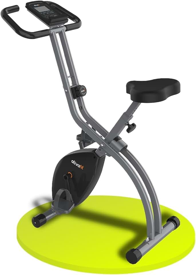 ATIVAFIT Vélo d'Appartement Pliable Vélo d'Entraînement avec Ecran ACL à Capteur de Pouls Manuel, Sièges et Poignées Confortable