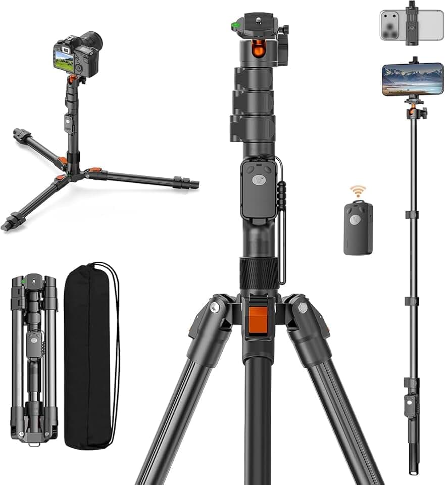 XXZU 191cm Trepied Appareil Photo, Matériel d'assemblage pour Studio Photo, Trepied Telephone Léger En Aluminium Avec Support Pour Téléphone Et Rotule À 360°, Trépied Pour Caméra/Smartphone/Projecteur Global Recycled Standard