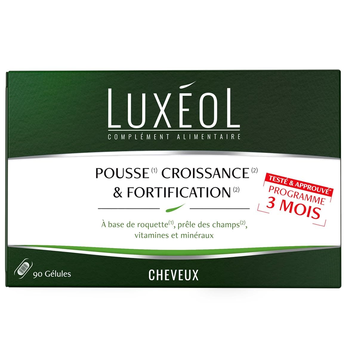 LUXÉOL - Pousse Croissance & Fortification - Complément Alimentaire - Roquette, Prêle Des Champs, Zinc, Cuivre, Sélénium, Vitamine B8 & B6 - Fabriqué En France - Programme 3 Mois - 90 Gélules