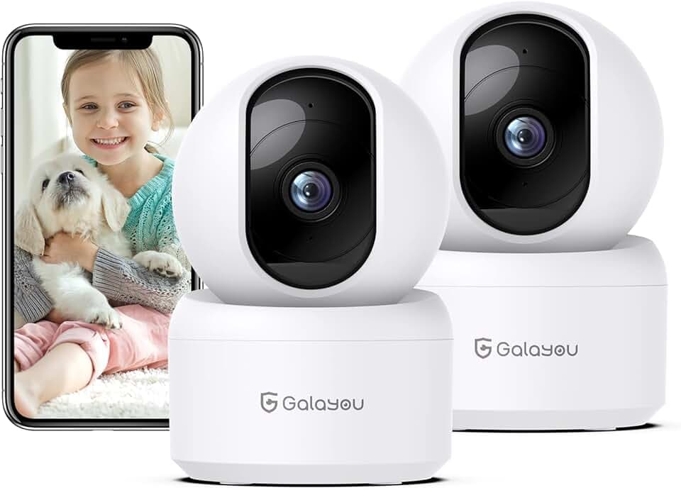 GALAYOU 2K(3MP) Camera Surveillance WiFi Intérieure - Caméra Interieur Maison 360°, Détection Humaine AI, Suivi Intelligent pour Bebe/Chien/Chat/Animaux, Alerte Instantanée G2 (Lot de 2)