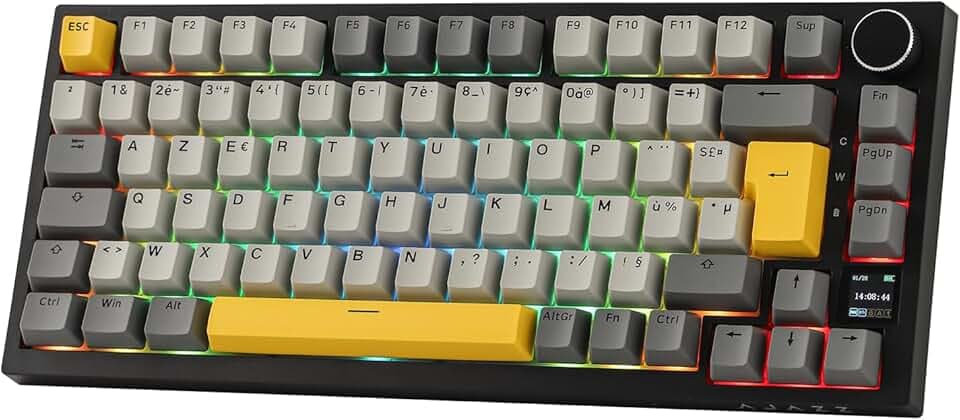 EPOMAKER Ajazz AK820 Pro ISO-FR Clavier Mécanique sans Fil AZERTY, Écran & Bouton Rotatif, 2.4G/BT/USB, Rétroéclairage RVB, Gasket Crémeux, Clavier Gaming 75% Disposition Française pour Win/Mac/PC