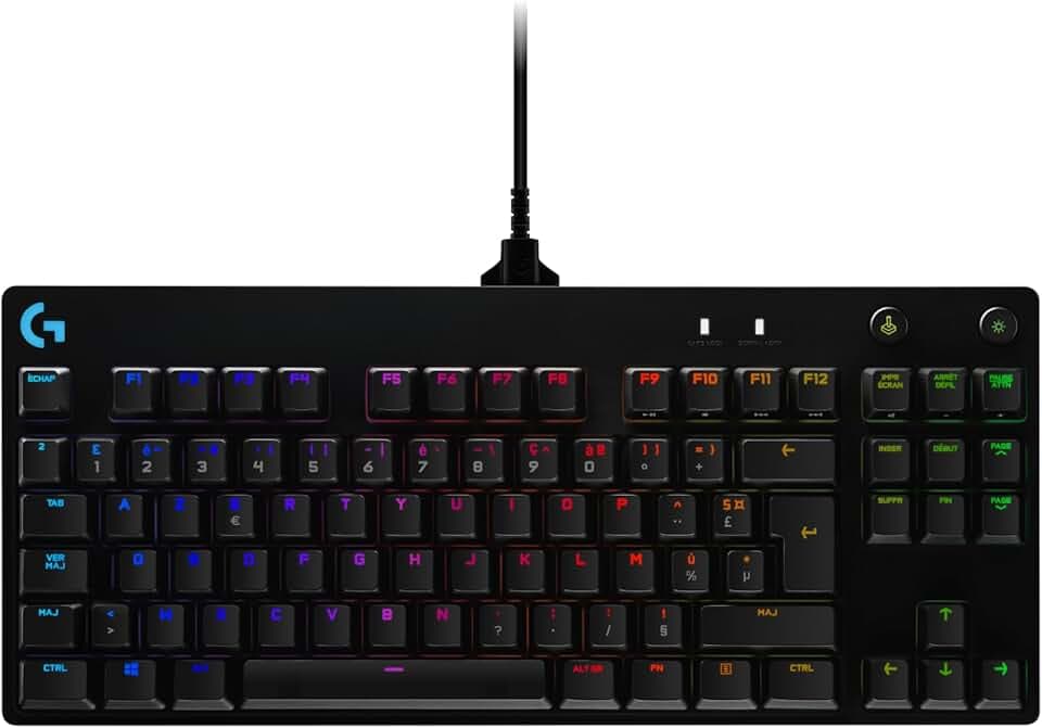 Logitech G PRO Clavier gaming mécanique, conception ultra-portable sans pavé numérique, câble micro-USB détachable, touches rétroéclairées LIGHTSYNC RVB 16,8M de couleurs, AZERTY FR, PC/Mac - Noir