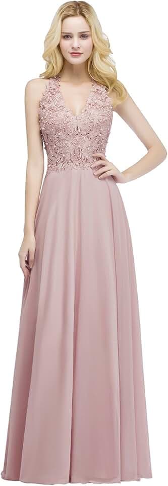Misshow Robe Femme Longue Demoiselle d'honneur avec Dentelle Florale Vintage Maxi pour Cérémonie