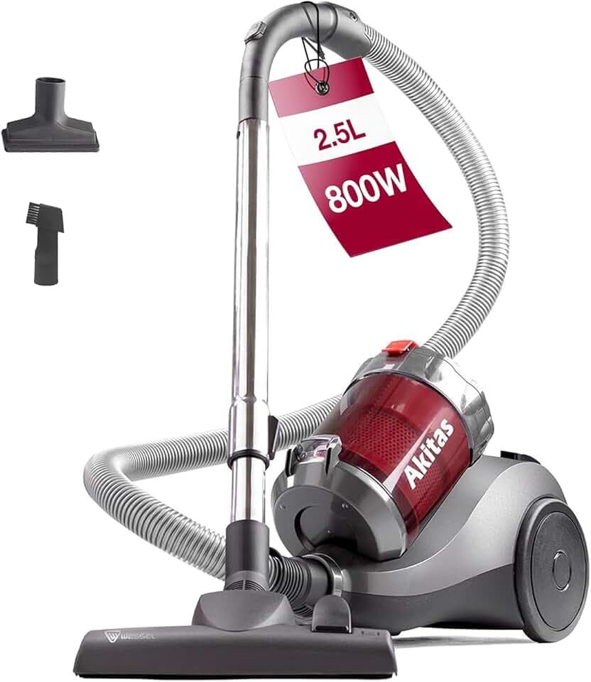 Akitas Aspirateur sans Sac 800W avec capacité 2,5L Puissant et léger Brosse 2-en-1 Allemande Wessel Werk pour sols durs et Tapis