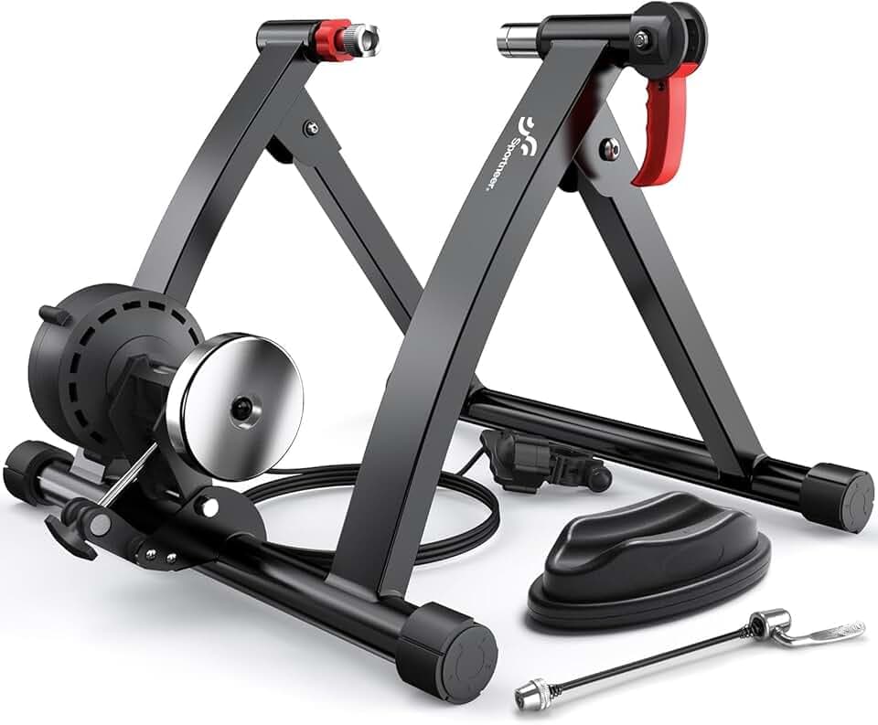 Entraîneur de vélo, Sportneer Home Trainer Bicyclette, freinage magnétique, 6 Réglages de Résistance avec Roue de réduction du Bruit, poignée à dégagement Rapide