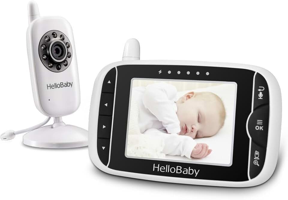 HelloBaby Babyphone Moniteur Vidéo sans Fil avec Appareil Photo Numérique, Camera Bebe Surveillance de la Température de Vision Nocturne et Système de Communication Bidirectionnelle