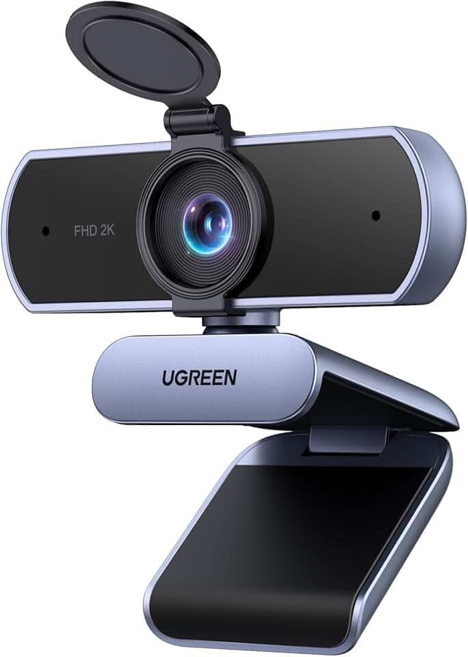 UGREEN Webcam 2K 30FPS Caméra USB PC Deux Micro Mise au Point Fixe Angle Réglable Correction Lumière Plug Play Windows MacOS Linux Streaming Youtube Skype Appel Zoom Vidéoconférence (Gris)