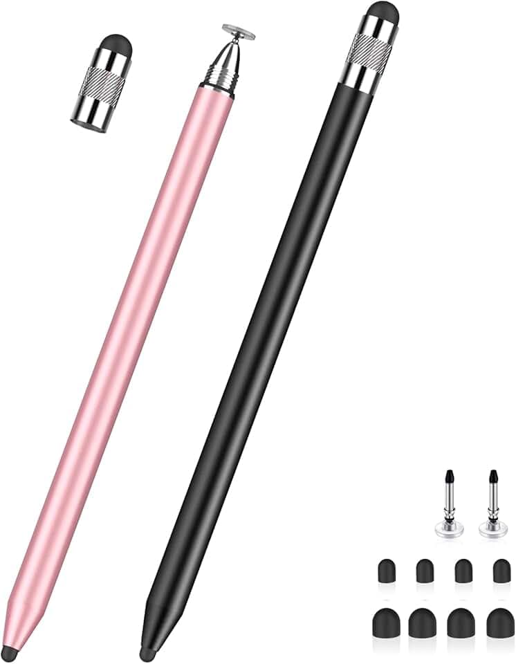 Stylet Tablette MEKO 3 en 1 pour iPad Samsung Tablette Smartphone,Switch, Stylet Tactile très Sensible et de Haute Précision avec 10 Embouts de Rechange (Noir + Or Rose) ClimeCo Certified
