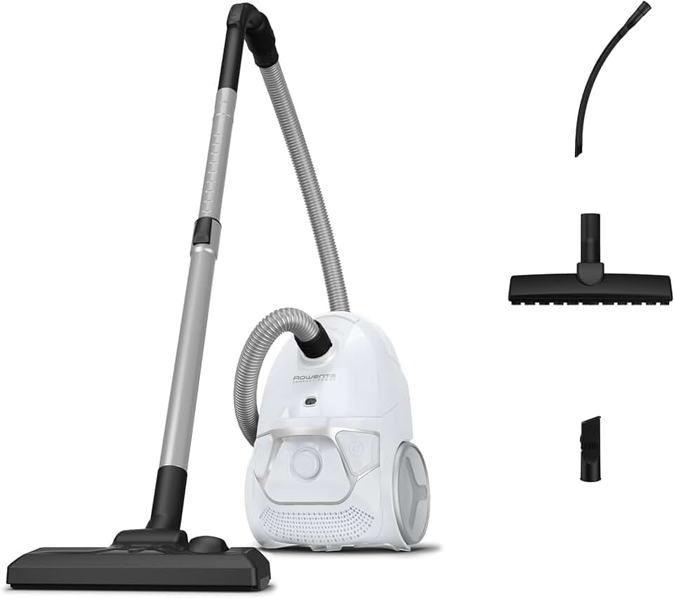 Rowenta Compact Power Aspirateur avec sac, Moteur basse consommation de 900W max, Compact, Haute filtration, 3L RO3967EA, Blanc
