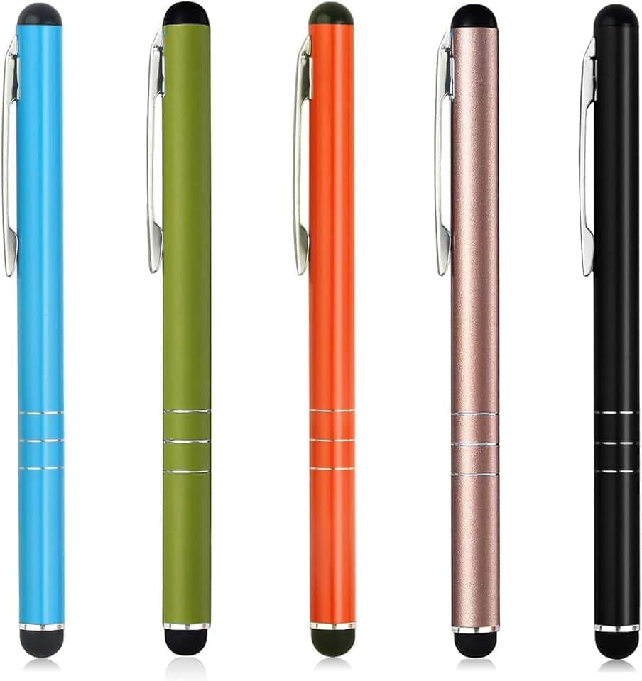 Lot de 5 stylets pour iPhone Samsung Galaxy Xiaomi Redmi Google Pixel Motorola Nothing Phone Tablettes et tous les écrans tactiles Bleu, Orange, Vert, Or, Noir