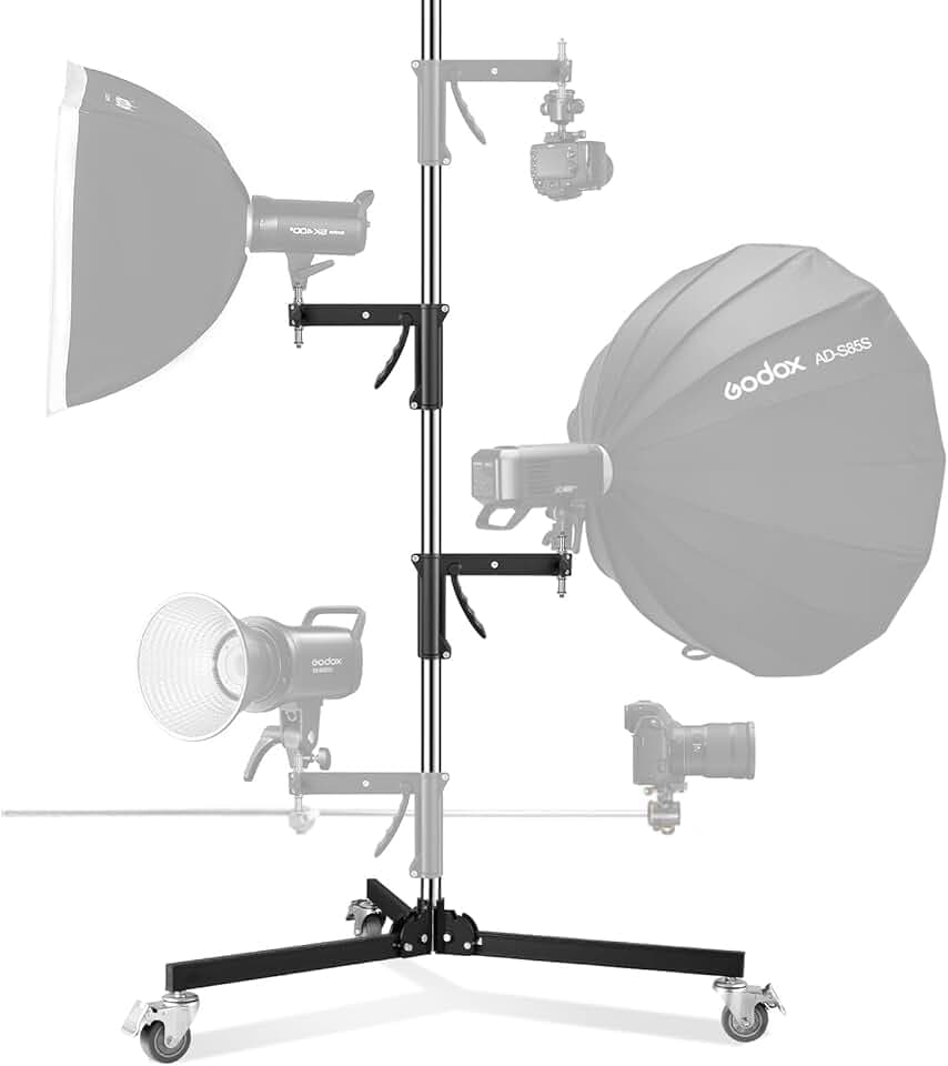 Soonpho Metal Heavy Trépied à roulettes pour Studio 240cm C Stand Robuste avec roulettes pour trépied et 2 poignées coulissantes,capacité Charge maximale 15kg pour Studio Monolight Softbox Reflector
