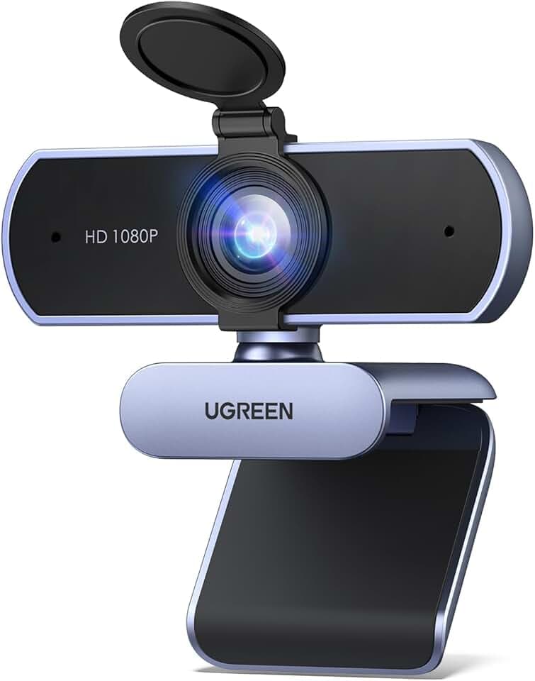 UGREEN Webcam Full HD 1080P 30FPS Caméra USB PC Mise au Point Fixe Deux Micro 360 Degrés Rotation Plug Play Windows MacOS Linux Youtube Streaming Skype Appel Vidéo Zoom Vidéoconférence (Gris) Certifié ClimatePartner