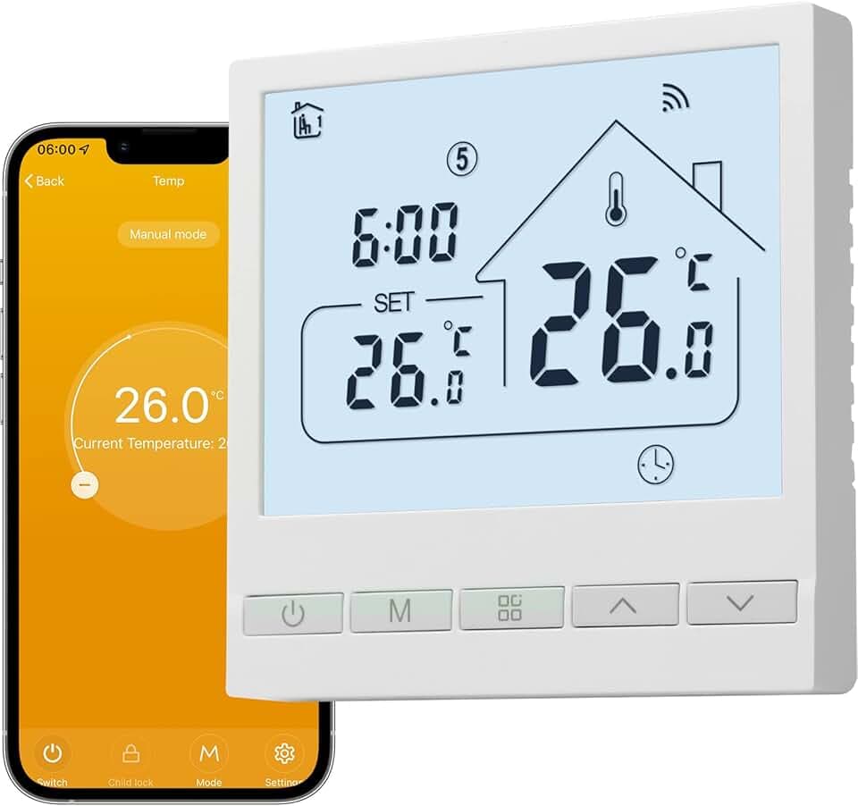 Beok Tuya Thermostat Intelligent,Thermostat de Chauffage, Thermostats d'ambiance,Thermostats WiFi pour Chaudière à gaz Compatible avec Alexa, Google Home 3A TOL47WIFI-WPB
