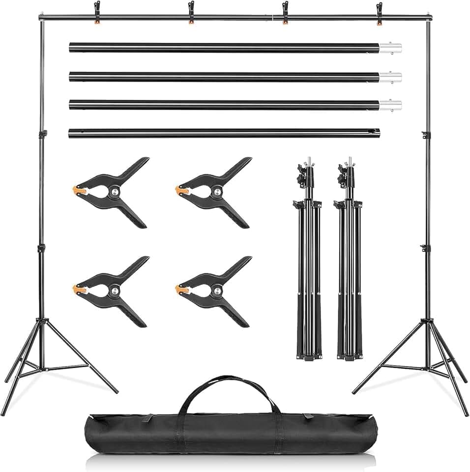 KingSaid 2x3 m Support de Fond Réglable, Professional pour Fond Studio Photo, Solide et Portable, Sac de Transport Inclus, Convient pour Photographie, Diffusion en Direct, Mariage, etc. (2x3m)