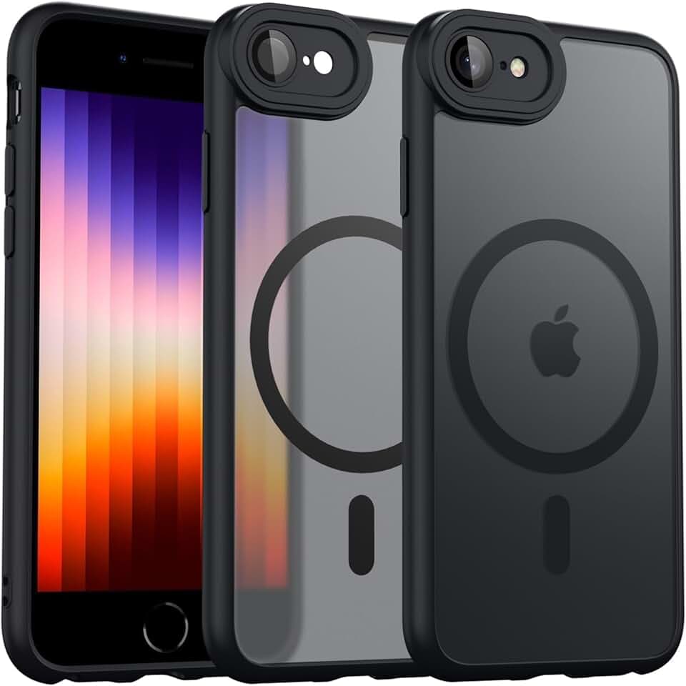 Magnétique Coque pour iPhone SE 3/2 (2022/2020), iPhone 8/7 Compatible avec MagSafe, Étui Mat Translucide Minimaliste, PC Dur Housse pour iPhone 7/8/SE (Noir)