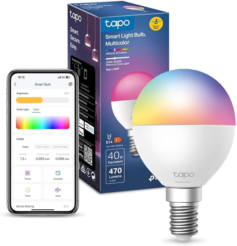 Tapo Ampoule Connectée WiFi, Ampoule LED E14 Multicolore 2500K-6500K, Dimmable 4,3 W 470Lm, Compatible avec Alexa et Google Home, Economie d'énergie, Aucun hub requis, Commande Vocale,L430P