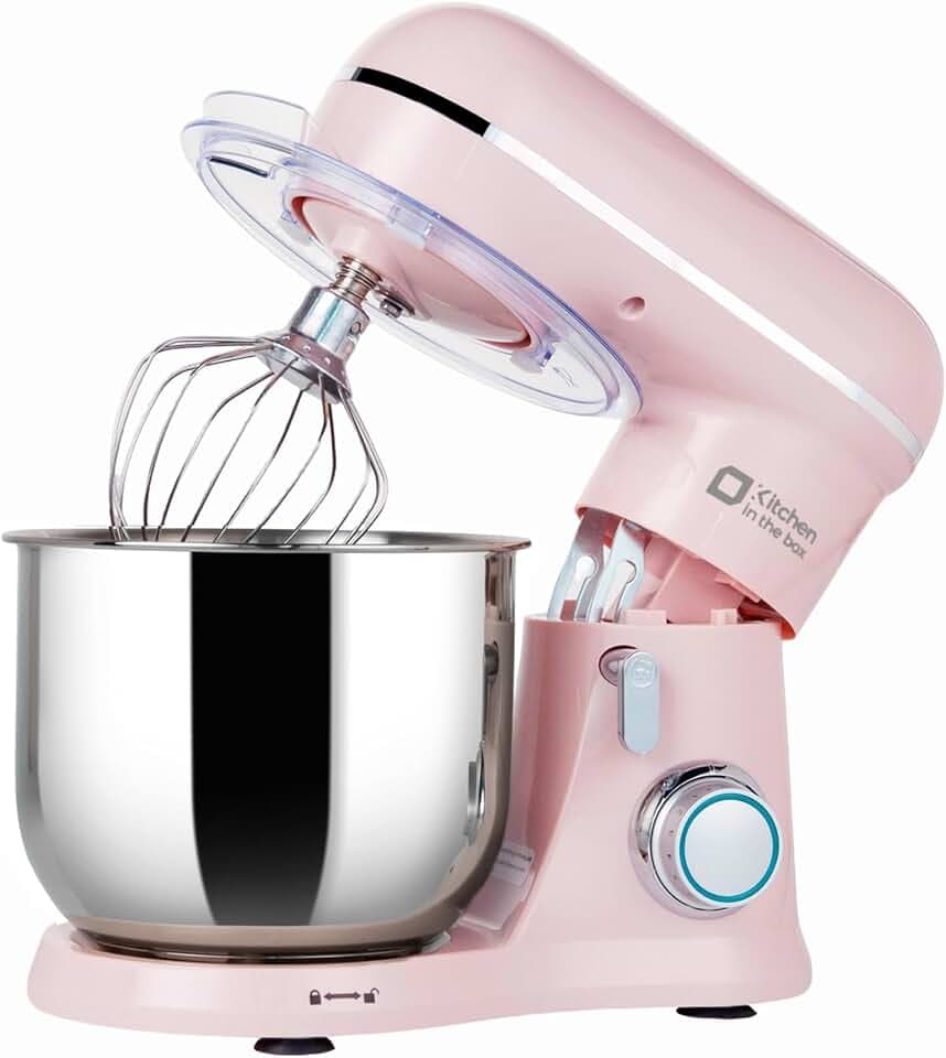 Robot Pâtissier 3.5L Compact, Kitchen in the box 10 Vitesses + Pulse, Léger 2,9 kg, Bol Inox, 3 Accessoires, Mini Robot Cuisine Multifonction, Idéal Pâtisserie Maison et Débutant (Rose Claire)