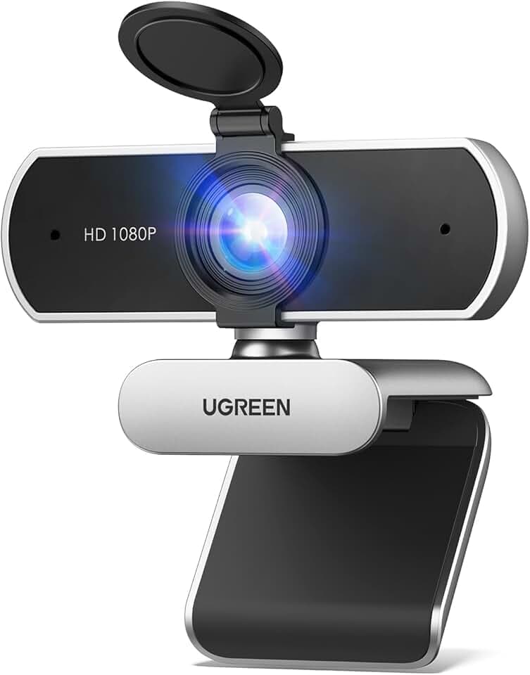 UGREEN Webcam Full HD 1080P 30FPS Caméra USB PC Mise au Point Fixe Deux Micro 360 Degrés Rotation Plug Play Windows MacOS Linux Youtube Streaming Skype Appel Vidéo Zoom Vidéoconférence (Gris Argenté)