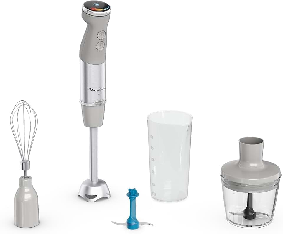 Moulinex Mixeur plongeant, Technologie de lames Powelix, Mode silencieux, 20vitesses, Lames pour glace pilée, Mode turbo, Pare-éclaboussures, Hachoir, Quickchef+ DD67EB10, Gris