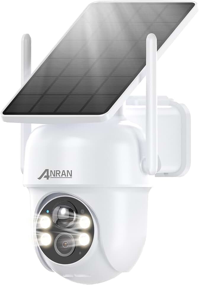 ANRAN 5MP Caméra Surveillance WiFi Extérieure sans Fil, Panneau Solaire Intégré, Caméra IP sur Batterie, Vision Nocturne Couleur, Détection Humaine, Audio Bidirectionnel, Sirène d'alarme, Q04 Max ClimeCo Certified
