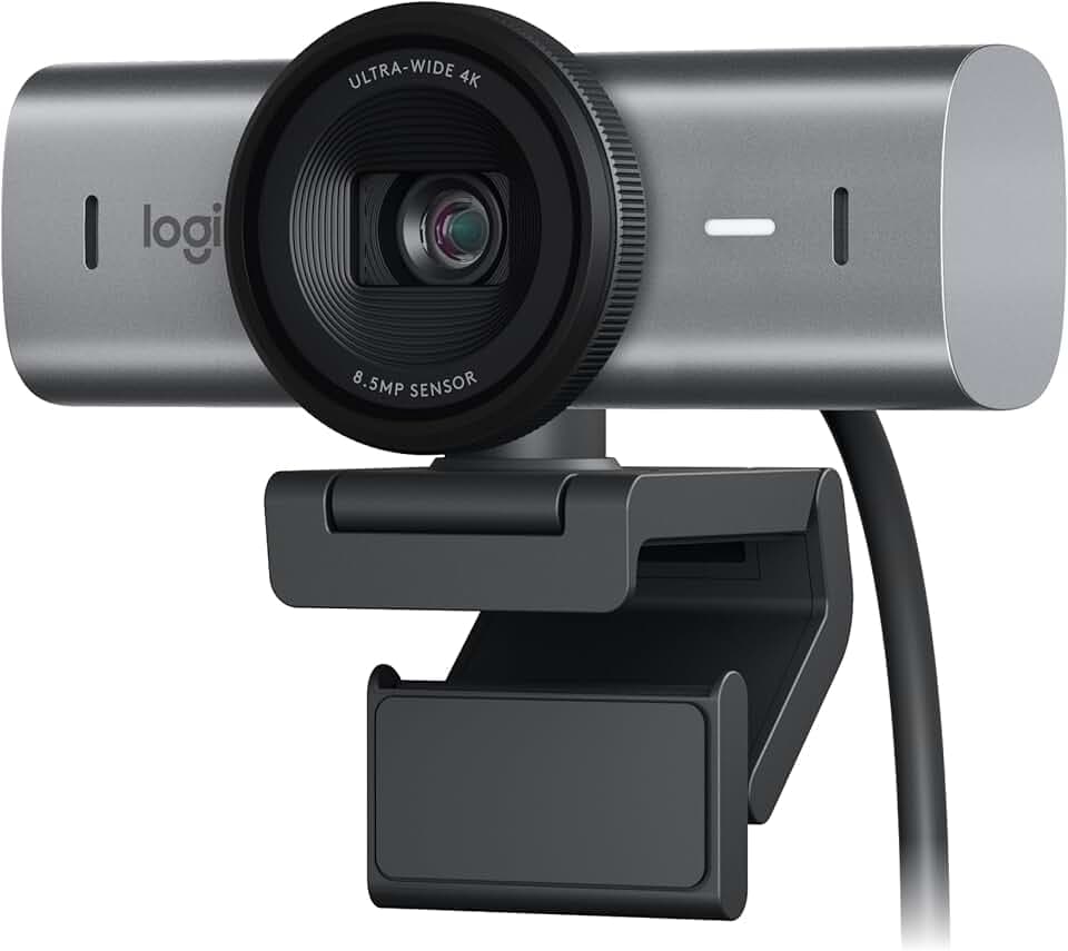 Logitech MX Brio Webcam de Collaboration et Streaming 4K Ultra HD, 1080p à 60 IPS, 2 micros avec réduction de Bruit, Show Mode, USB-C, Cache pour Webcam, Microsoft Teams, Zoom, Google Meet, Graphite