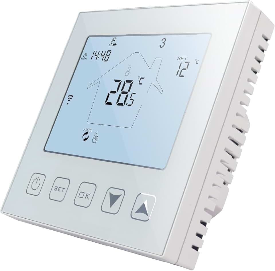 KETOTEK Thermostat Connecté WiFi Chauffage au Sol Electrique 16A avec Sonde, Compatible avec Alexa, Programmable Thermostat d'ambiance Plancher Chauffant Electrique 220V