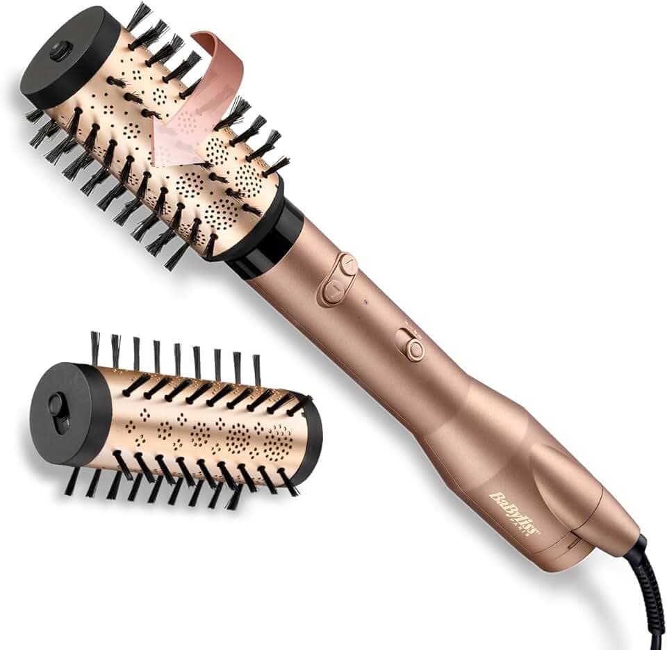 BaByliss Brosse soufflante rotative Big Hair Dual - Technologie ionique anti-frisottis, Brosse de 50 mm et 40 mm, 2 sens de rotation, 2 réglages de température + Bouton air froid, Noir, AS952E