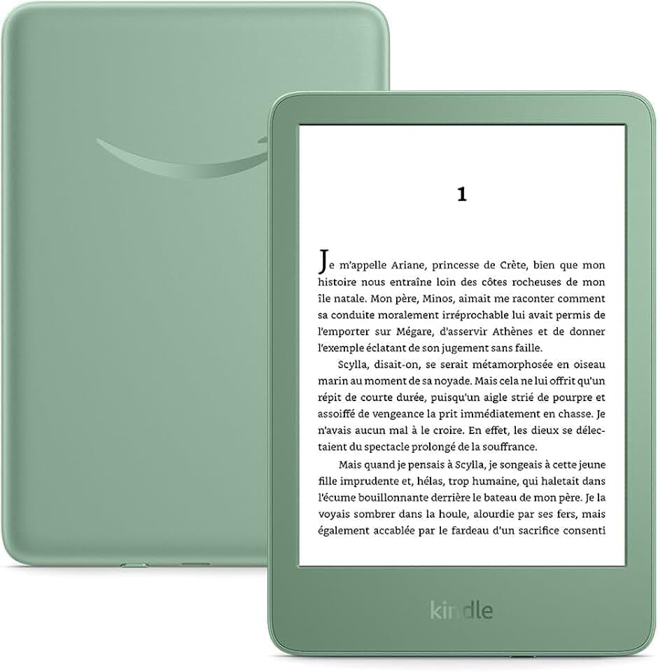 Amazon Kindle (Nouvelle génération) - Le plus léger et compact, avec écran antireflets, changements de page plus rapides et éclairage avant réglable - 16 Go - Avec publicités - Vert matcha Reducing CO2