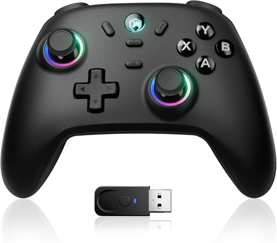 ECHTPower Manette PC, Gaming Manette Sans Fil avec Joystick à Effet Hall, 1000Hz, 3 Modes 2.4G/Bluetooth/Filaire, Turbo, Vibration, Lumières RGB, Batterie 800mAh, Compatible PC/Switch/Android/iOS