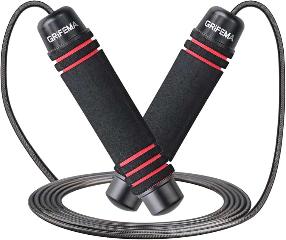 GRIFEMA GA5004, Corde à Sauter, Poignée en Mousse Antidérapante, Outil de Fitness et de Musculation pour Adultes et Enfants pour Faire de l'Exercice à la Maison, Noir Global Recycled Standard