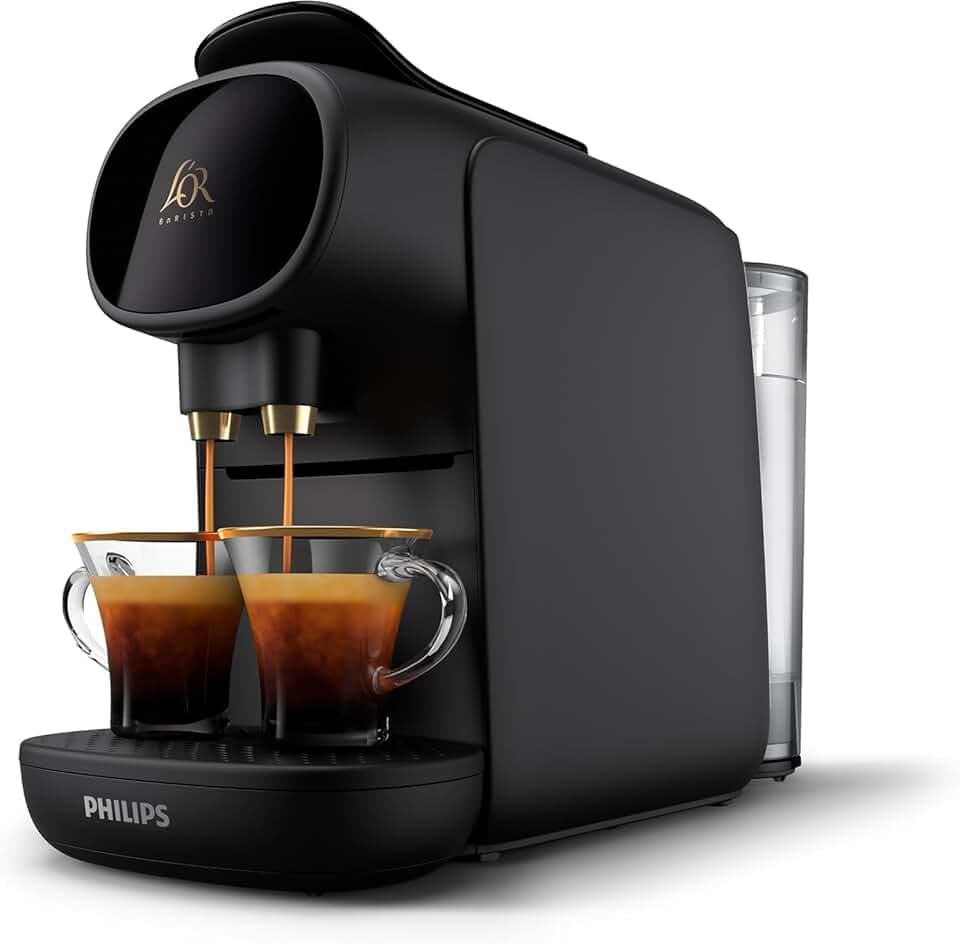 Philips L'Or Barista Cafetière à capsules Sublime - machine à café à 19 bars, Piano Noir, Reconnaissance des Capsules Doubles, 1 ou 2 Tasses, Bac d'Égouttement Réglable, Noir (LM9012/60)