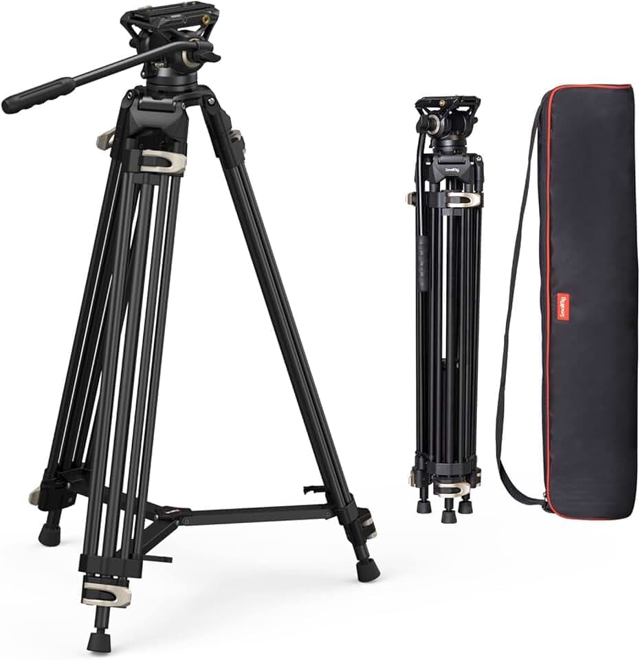 SMALLRIG AD-01 Trépied Vidéo, Trépied en Alliage d'Aluminium de 73"/186cm avec Tête Fluide, Epandeur de Niveau et Plaque de Dégagement Rapide, Max Load de 17,6 LB/8 kg pour DSLR, Caméscope - 3751B Certifié ClimatePartner