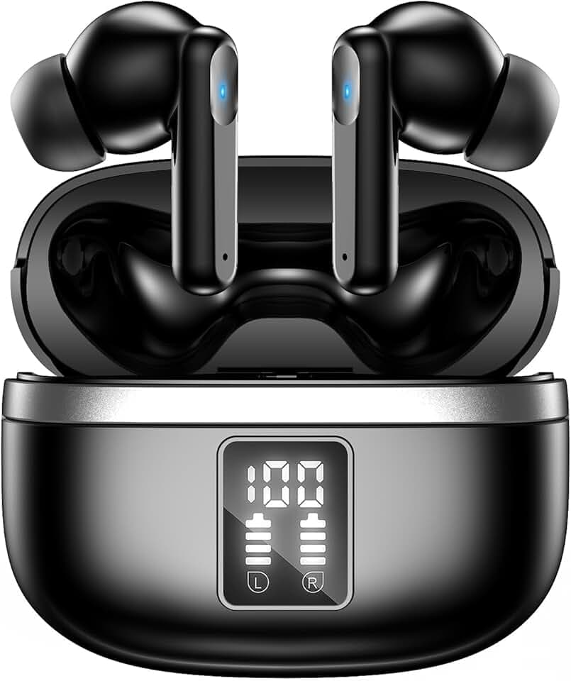 Ecouteurs Bluetooth sans Fil, Écouteurs sans Fil Bluetooth 5.3, 4 Micro ENC Anti Bruit, Basses Puissantes, 60H de Lecture, étanchéité IPX7, Oreillette pour iphone Android (Noir Multicolore)