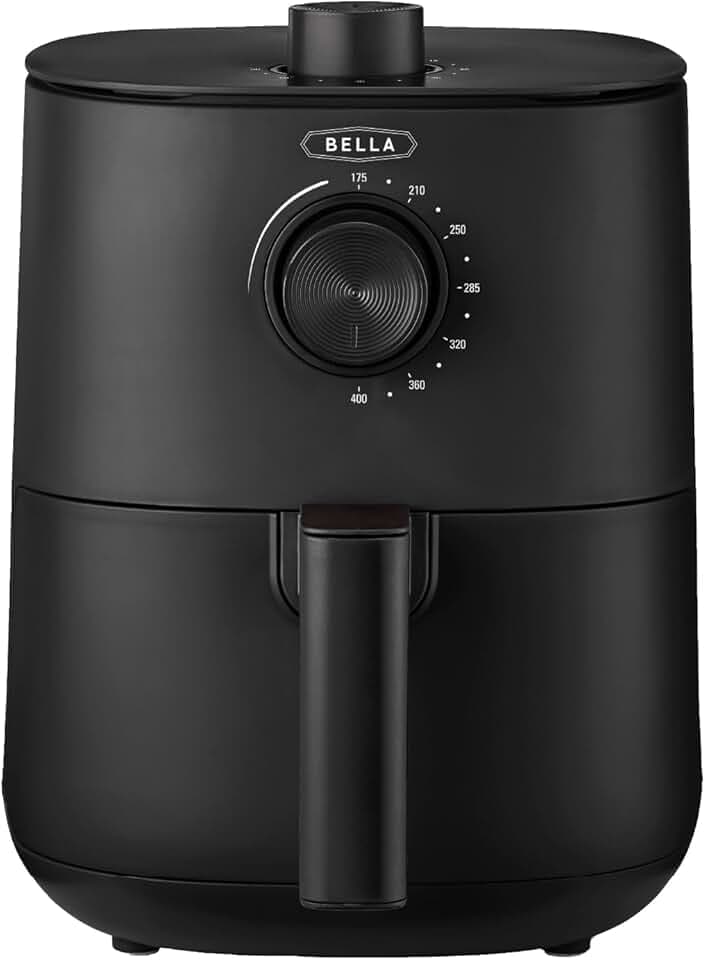 bella Friteuse à Air Manuelle de 3 L, Multifonction 5-en-1 avec Plateau et Panier Antiadhésifs Amovibles et Lavables au Lave-vaisselle, 1400 Watts, Noir Mat