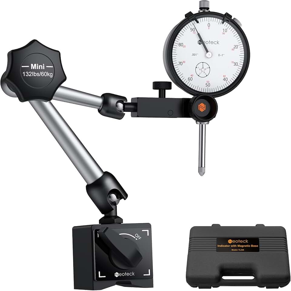 Neoteck 0-20 mm Comparateur Mécanique avec 60kg Base Magnétique – Précision 0.01 mm pour Fraiseuse Tour Atelier – Support Articulé 3 Axes avec Réglage Fin, Acier Inoxydable pour Contrôle Planéité Global Recycled Standard