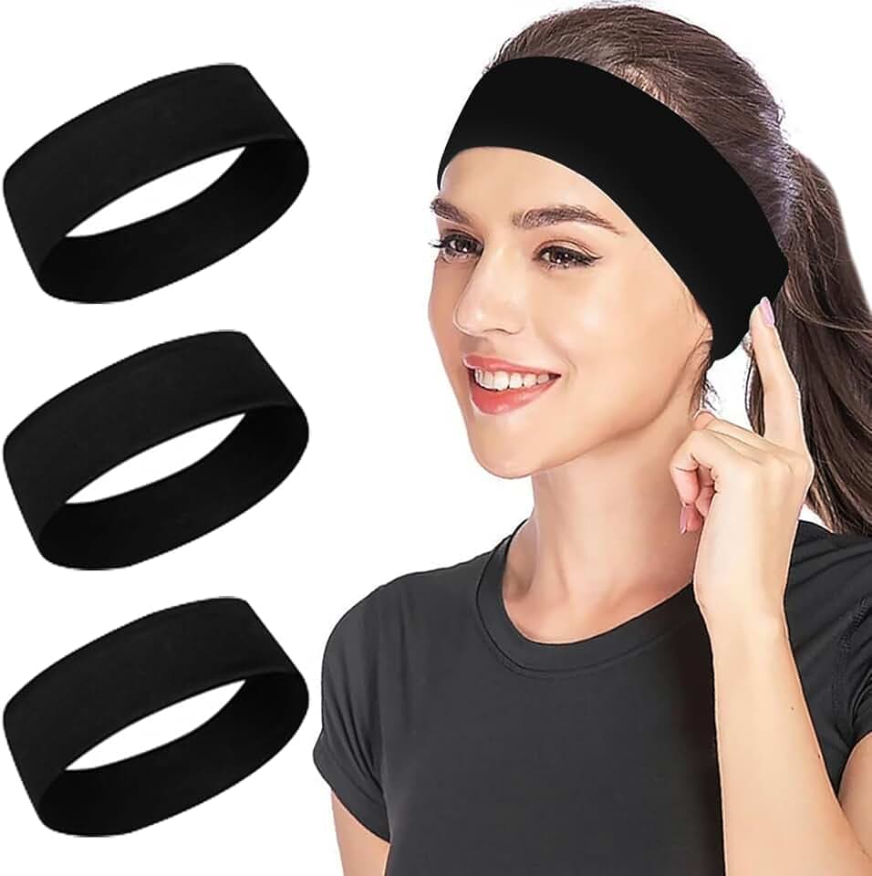 Sularpek Bandeau Cheveux Femme Homme Unisexe Antidérapant - 3 Pièces - Bandeaux Élastiques Sportifs pour Yoga, Running, Fitness, Cyclisme - Accessoires Cheveux Homme Femme (Noir/Classique)