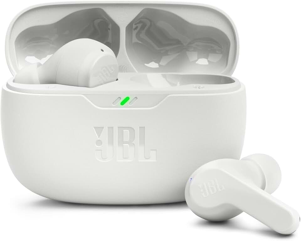 JBL Wave Beam, Écouteurs Intra-Auriculaires sans Fil, Résistance à l'Eau IP54 et IPX2, Appels Mains Libres et Batterie à Autonomie de 32 heures, en Blanc