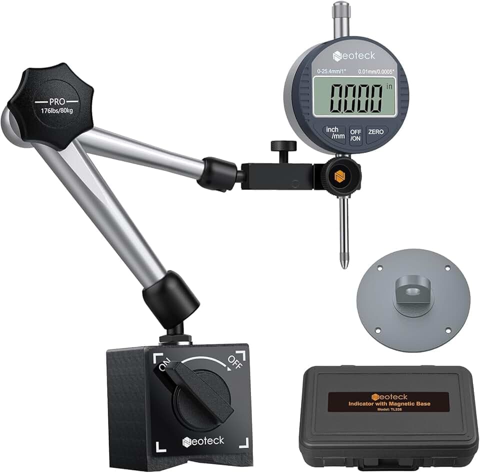 Neoteck Comparateur Numérique 0.01mm 0-25.4mm avec Base Magnétique 80kg, Comparateur Digital Précision pour Tour CNC Fraiseuse, Electronic Digital Dial Indicator Professionnel avec Boîte de Rangement Global Recycled Standard
