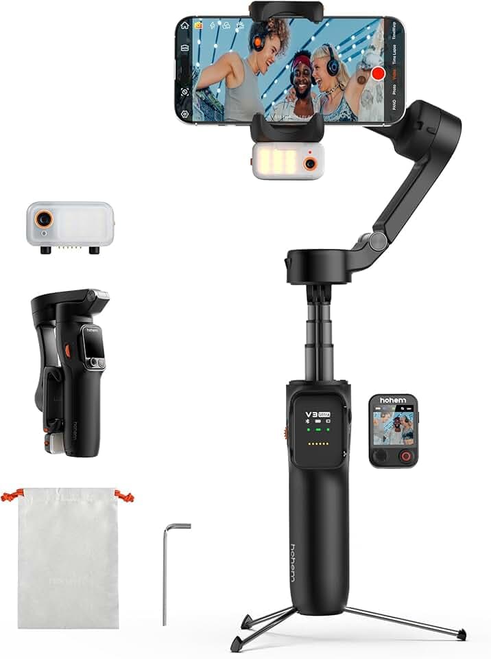 hohem Stabilisateur pour Smartphone iSteady V3 Ultra, Gimbal avec Suivi à 360°, Suivi IA Multimodal, Écran Tactile de 1,22 Pouce, Stabilisateur iSteady 9.0 pour Vlogs TikTok Youtube