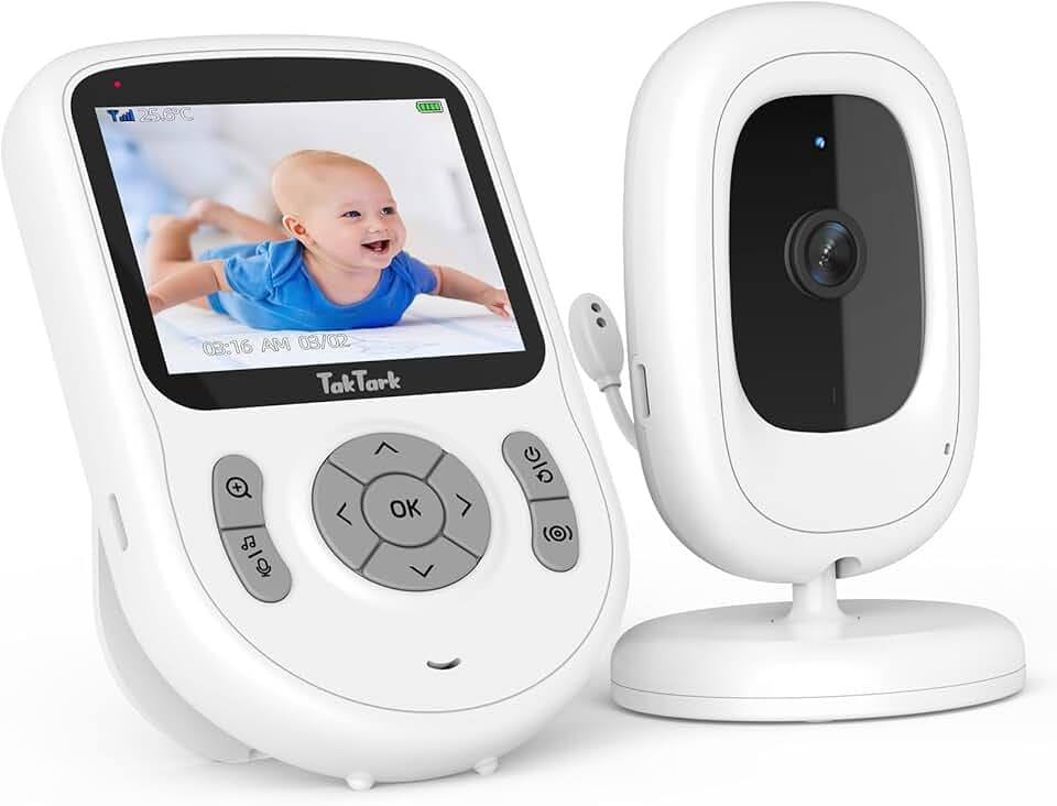 TakTark Babyphone avec caméra 2,8 pouces vidéo-babyphone 720p IPS avec caméra sans WLAN, batterie 750mAh, conversation bidirectionnelle, mode VOX, zoom numérique 3×, vision nocturne, surveillance de