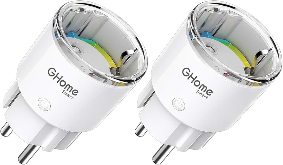 GHome Smart Prise Connectée WiFi, Mini Prise Intelligente Certifié TÜV avec Mesure de Consommation Électrique,APP Contrôle, Programmable Plug avec Alexa et Google Home, Fonction de Temps, 10A