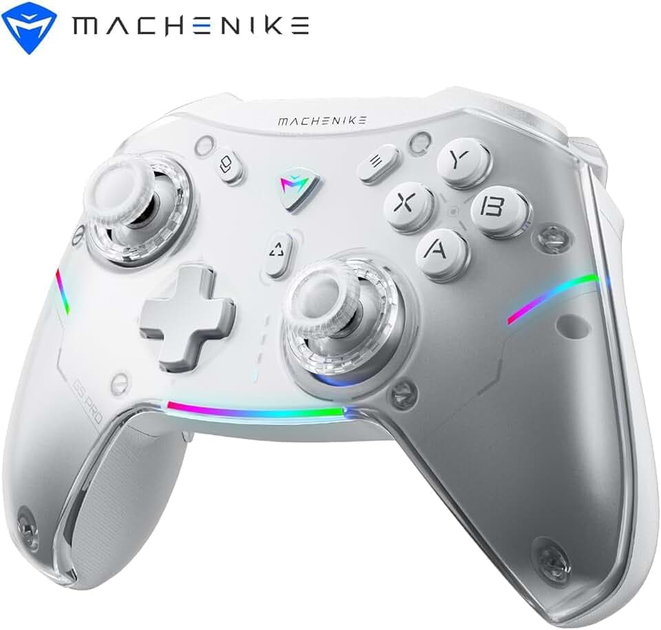Machenike G5 Pro Manette PC Gamer Sans Fil RGB, Hall Joystick, Manette sans fil Switch Bluetooth pour PC/Mobile Android/iOS/Switch/iPad, Double Vibration, Filaire/BT/2.4G (Blanc)