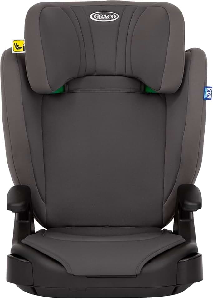 Graco Junior Maxi i-Size R129 rehausseur à dossier haut, env. 3,5-12 ans (100-150 cm), accoudoirs et appui-tête réglables en hauteur, léger, avec porte-boisson, gris, Iron
