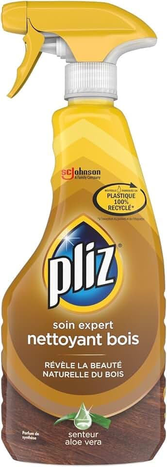 Pliz Soin Expert Nettoyant Bois - Nourrit, Nettoie et Protège les Surfaces en Bois - Senteur Aloe Vera - 100% Plastique Recyclé -1 Pistolet de 500ML