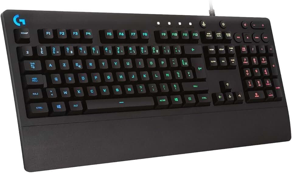 Logitech G213 Prodigy, Clavier Gamer, Eclairage RGB LIGHTSYNC, Résistant aux Éclaboussures, Personnalisable, Commandes Multimédia Dédiées, Français AZERTY - Noir