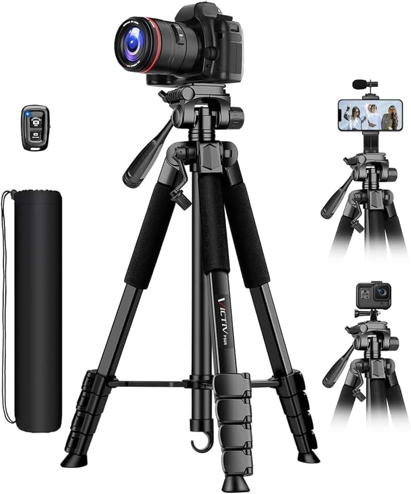 Victiv 2026 Nouveau Trépied Appareil Photo, 174cm Trépied Caméra en Aluminium, Plus Stabilité & Confort, Trépieds Smartphone pour iPhone, Samsung, Tripod Photo avec Tête 3 Voies pour Canon Nikon DSLR