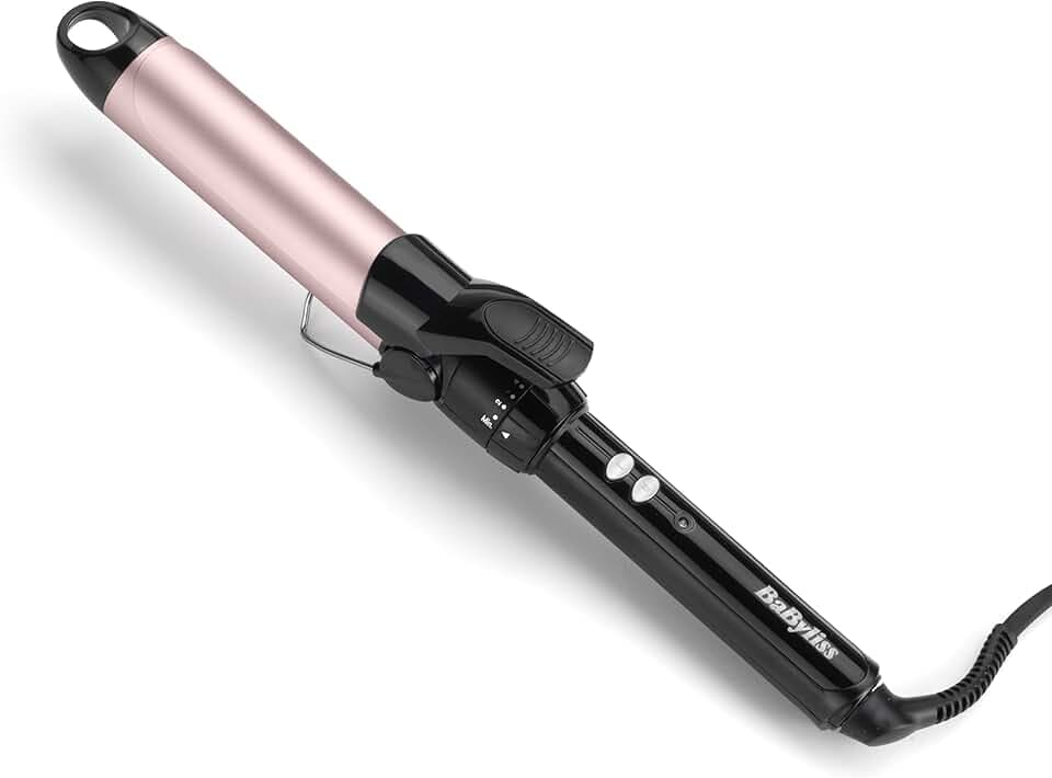 BaByliss Boucleur 32mm Curling Iron-Cylindre à revêtement Pro Satin Touch,10 réglages de température,Montée en température rapide, Boucles sans frisottis,Support de sécurité intégré –Noir & Rose,C332E
