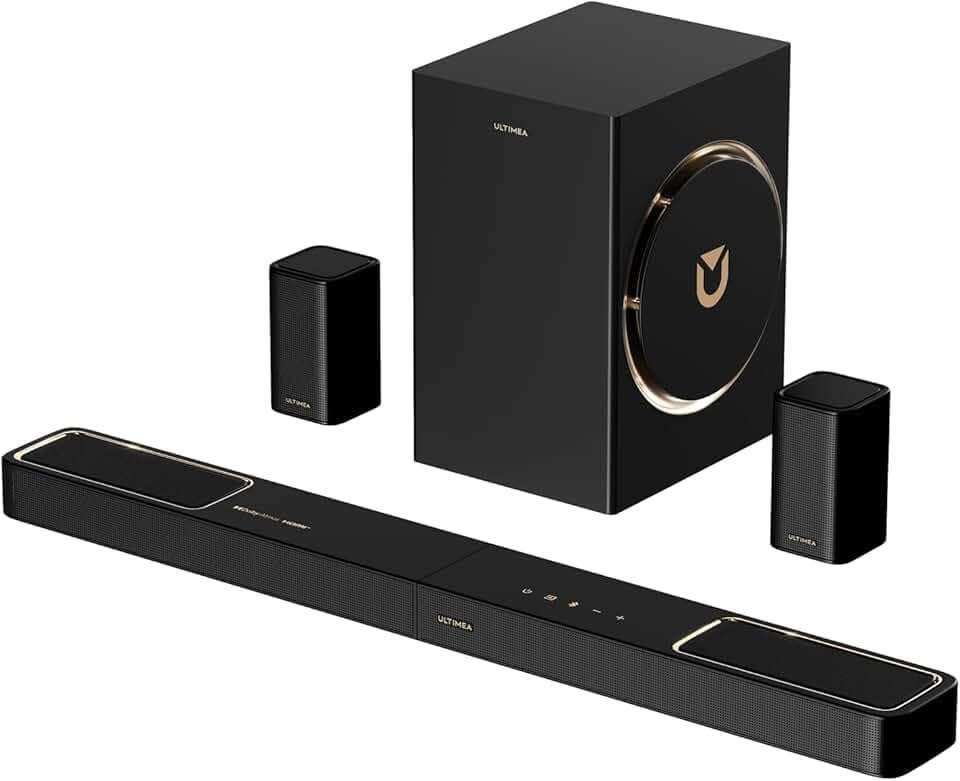 ULTIMEA 5.1.2 Barre de Son avec Dolby Atmos, Système Surround pour TV avec 2 Haut-parleurs, App Contrôle, Barre de Son TV avec Caisson de Basses pour Home Cinema, BT 5.4, HDMI eARC, Skywave F40 Boom
