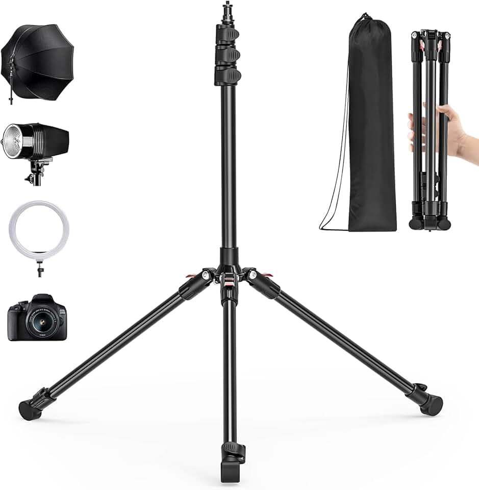 Wiseten Trépied de lumière en aluminium 200 cm - Trépied de lampe inversé pliable avec vis 1/4" pour appareil photo, webcam, studio, lumière annulaire, flash, projecteur, boîte à lumière