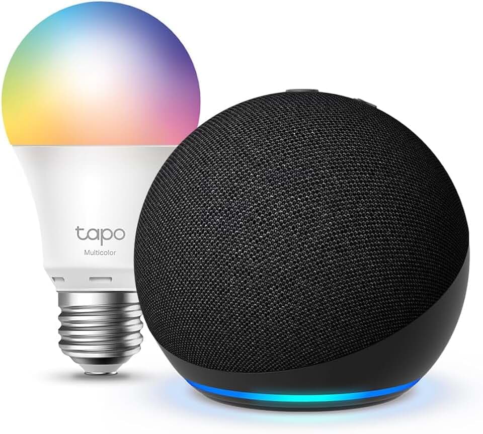 Echo Dot (5e génération) | Anthracite + Tapo L530EA ampoule connectée LED (E27), Fonctionne avec Alexa - Kit de démarrage Maison connectée
